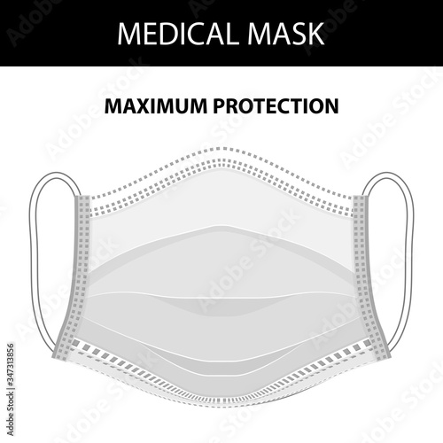 White Medical or Surgical Face Mask. Virus maximum Protection. Breathing Respirator Mask. Health Care Concept.