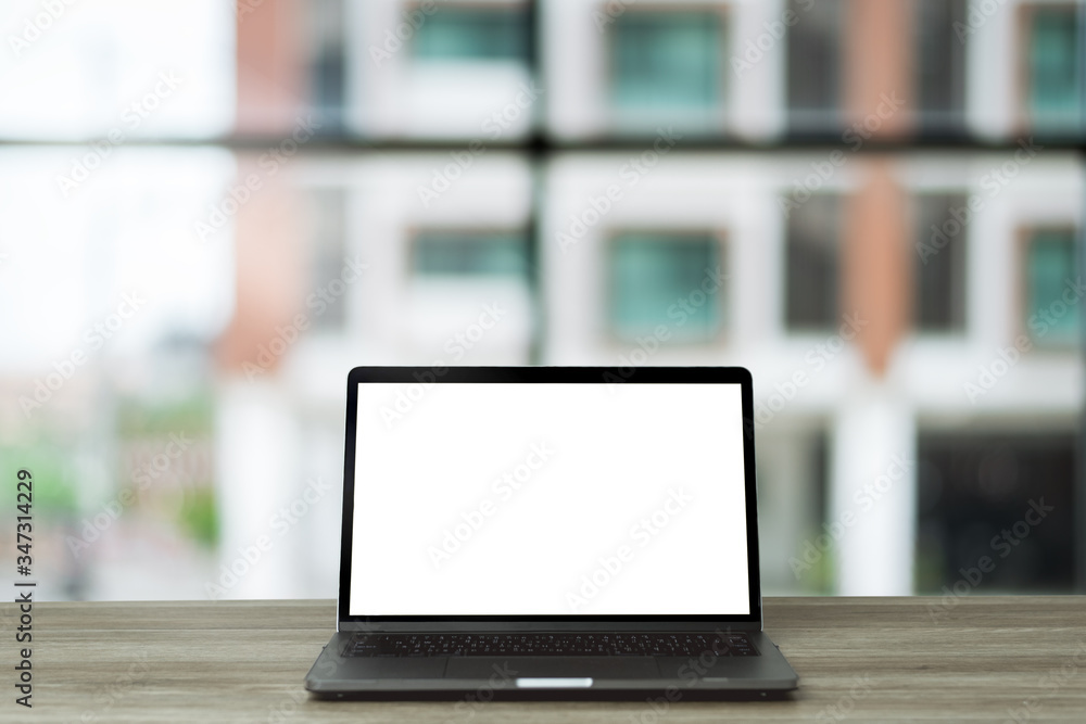 Fototapeta premium Close-up Of Laptop On Wooden Desk.