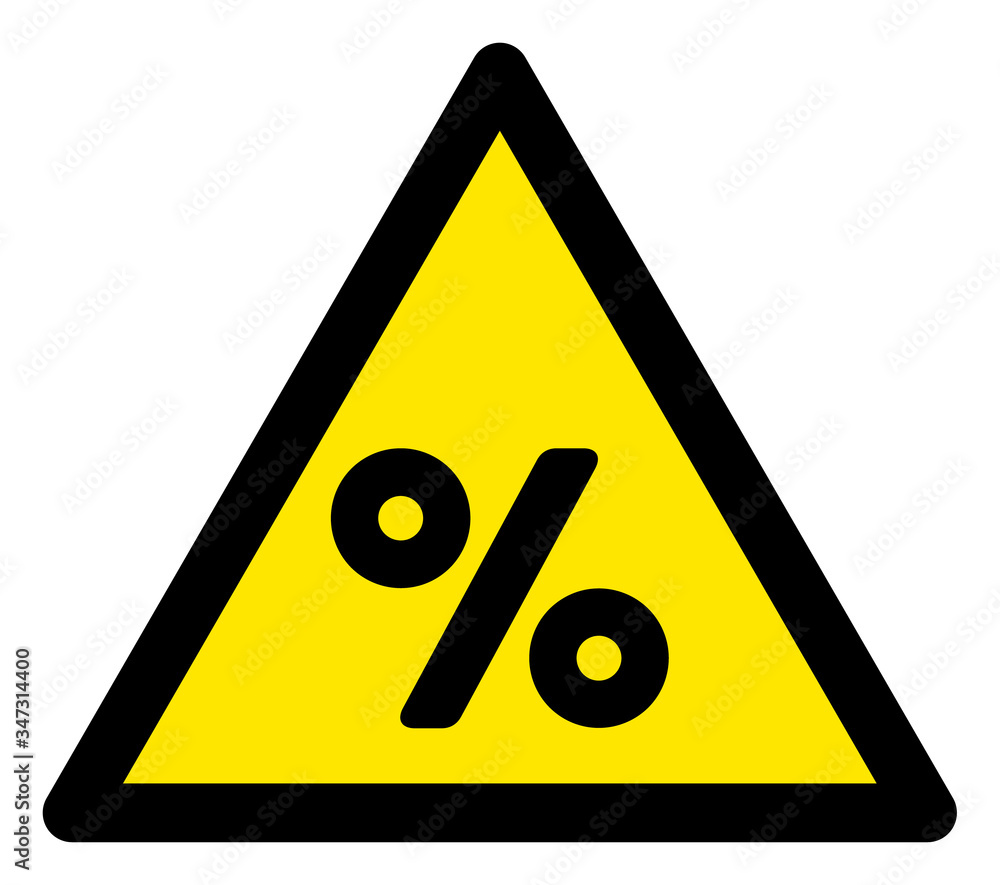 Vector percent flat warning sign. Triangle icon uses black and yellow colors. Symbol style is a flat percent attention sign on a white background. Icons designed for notice signals, road signs, Vector percent flat warning sign. Triangle icon uses black and yellow colors. Symbol style is a flat percent attention sign on a white background. Icons designed for notice signals, road signs,