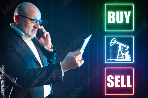 Man is selling oil. Concept...