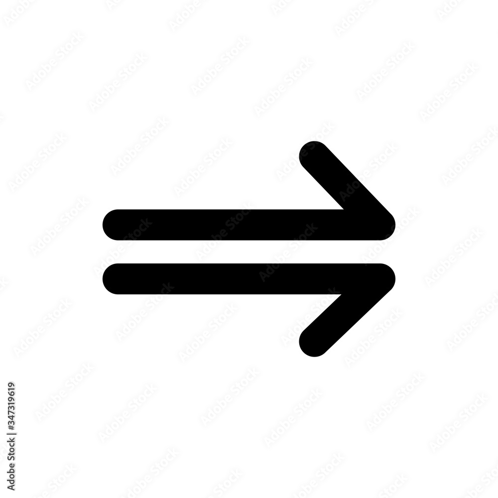 Arrow glyph icon design. Forward mark vector illustration. Black glyph on white background. Arrow glyph icon design. Forward mark vector illustration. Black glyph on white background.