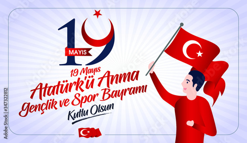 Milli Mücadelenin 101. Yılı, 19 Mayıs Atatürk'ü Anma, Gençlik ve Spor Bayramı Kutlu Olsun. Tebrik Kartı. Translation: 19 may Commemoration of Ataturk, Youth and Sports Day, 101th Year. Greeting Card.