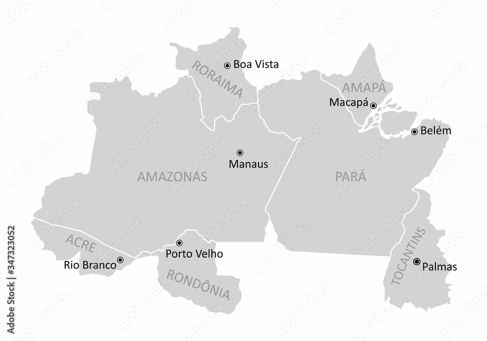 Map of the Brazil north region with the main cities isolated on white  background Stock Vector | Adobe Stock