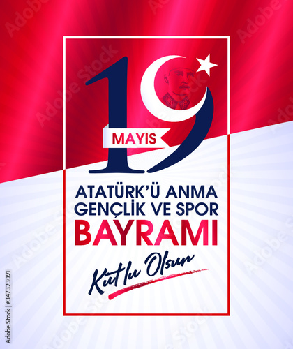 Milli Mücadelenin 101. Yılı, 19 Mayıs Atatürk'ü Anma, Gençlik ve Spor Bayramı Kutlu Olsun. Tebrik Kartı. Translation: 19 may Commemoration of Ataturk, Youth and Sports Day, 101th Year. Greeting Card.
