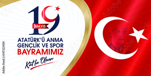 Milli Mücadelenin 101. Yılı, 19 Mayıs Atatürk'ü Anma, Gençlik ve Spor Bayramı Kutlu Olsun. Tebrik Kartı. Translation: 19 may Commemoration of Ataturk, Youth and Sports Day, 101th Year. Greeting Card.