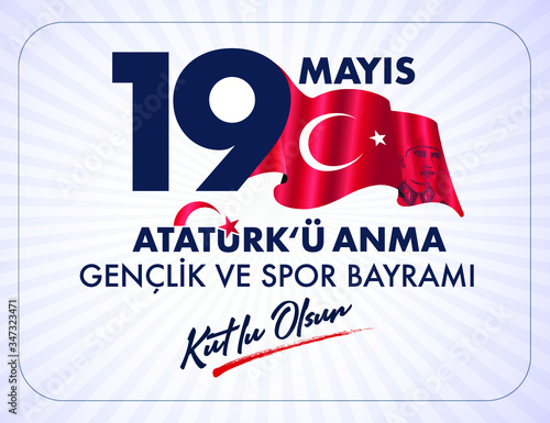 Milli Mücadelenin 101. Yılı, 19 Mayıs Atatürk'ü Anma, Gençlik ve Spor Bayramı Kutlu Olsun. Tebrik Kartı. Translation: 19 may Commemoration of Ataturk, Youth and Sports Day, 101th Year. Greeting Card.