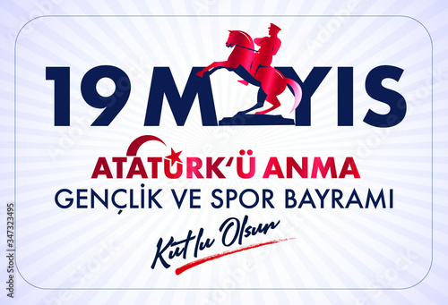 Milli Mücadelenin 101. Yılı, 19 Mayıs Atatürk'ü Anma, Gençlik ve Spor Bayramı Kutlu Olsun. Tebrik Kartı. Translation: 19 may Commemoration of Ataturk, Youth and Sports Day, 101th Year. Greeting Card.