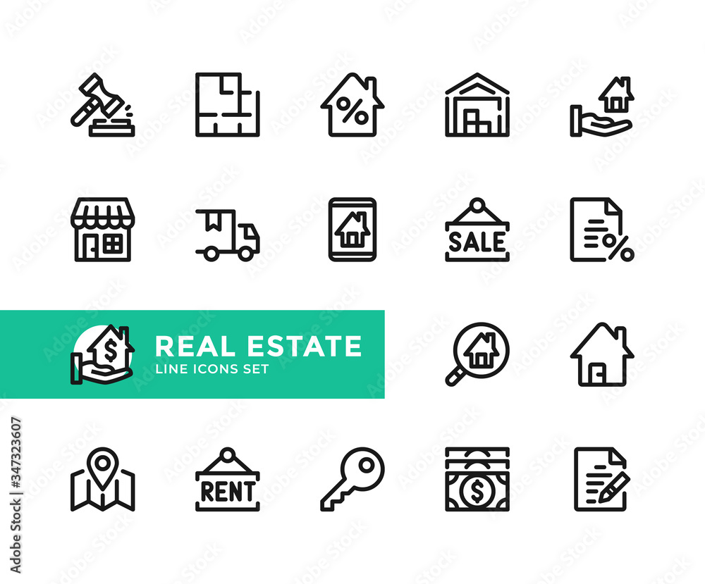 Real estate vector line icons. Simple set of outline symbols, graphic design elements. Line icons set. Pixel Perfect