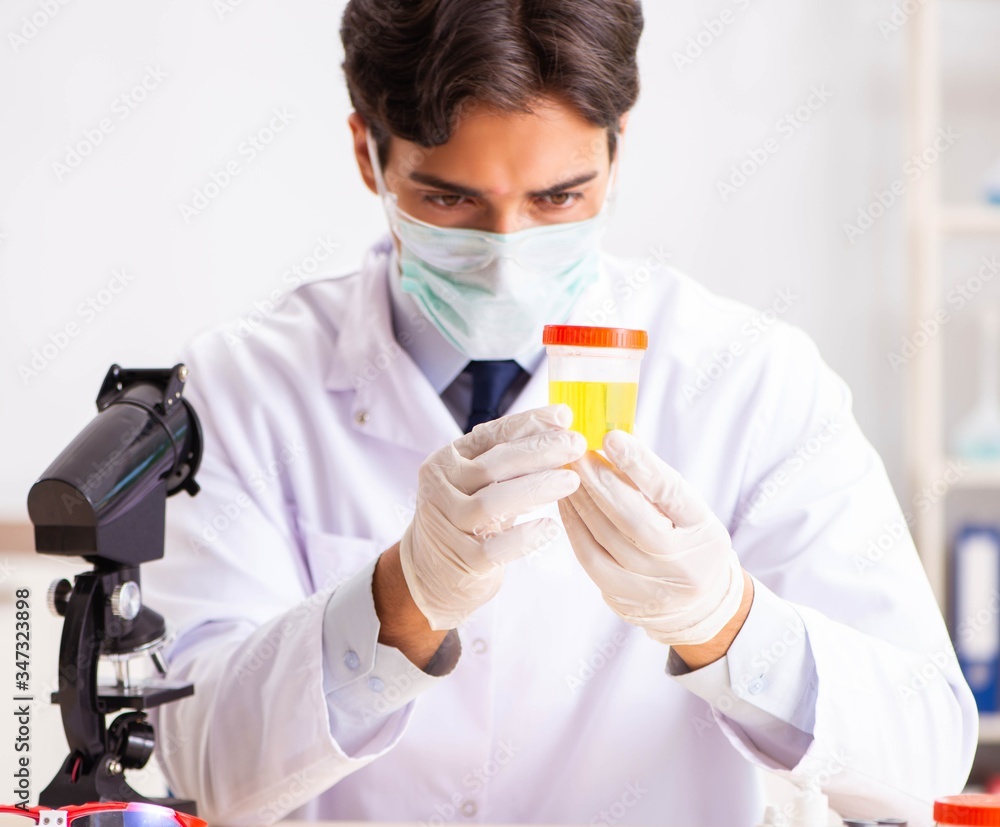 Fototapeta premium Young handsome chemist working in the lab