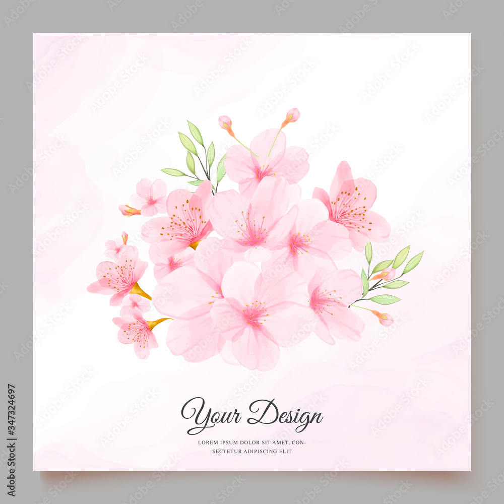 elegant wedding invitation design with cherry blossom template