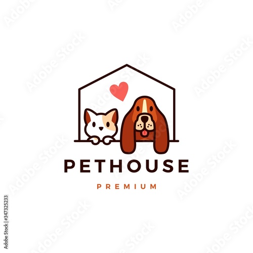dog cat pet house logo vector icon illustration