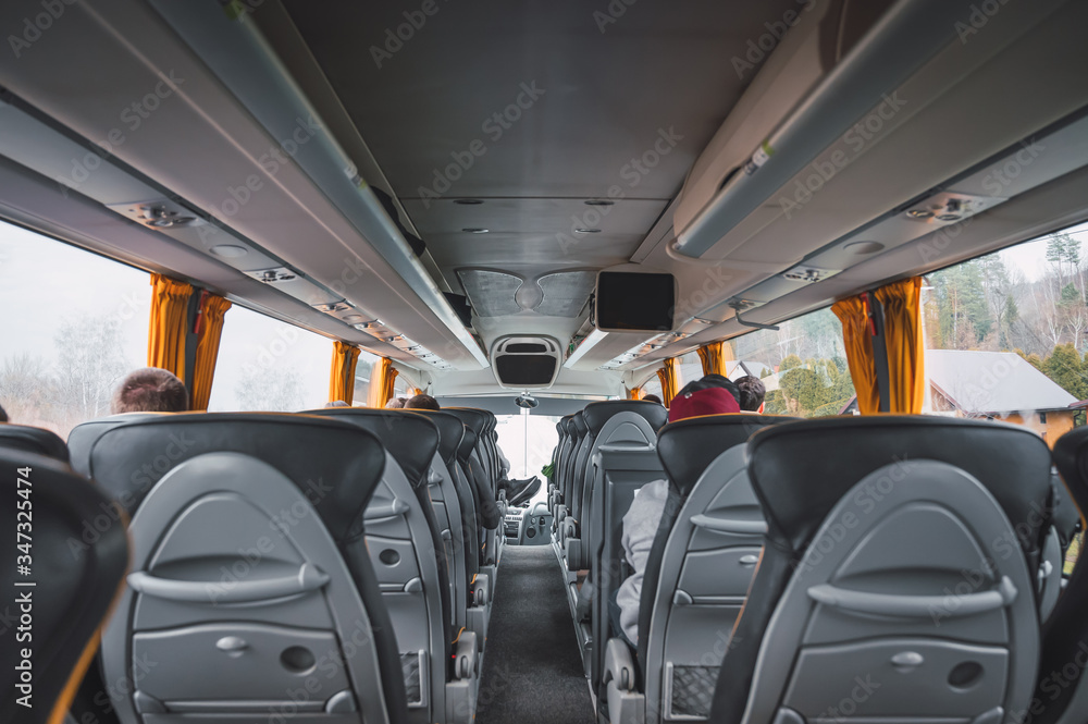 Interior of a bus with empty seats