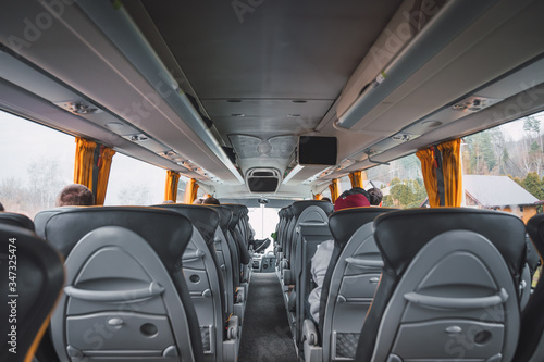Obraz na płótnie Interior of a bus with empty seats w salonie