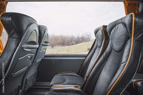 Interior of a bus with empty seats