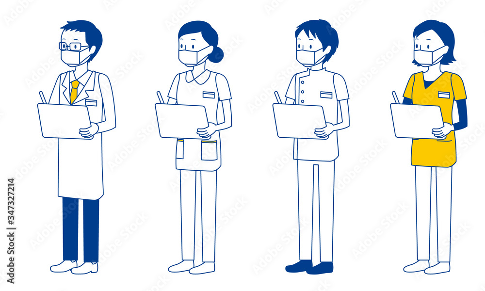 Illustration set of healthcare workers (doctors, nurses, physiotherapists, radiologists) who filled out the medical history form. Illustration set of healthcare workers (doctors, nurses, physiotherapists, radiologists) who filled out the medical history form.