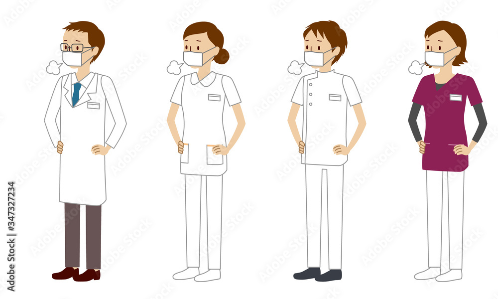 Illustration set of healthcare workers (doctors, nurses, physiotherapists, radiologists) who sighs in trouble Illustration set of healthcare workers (doctors, nurses, physiotherapists, radiologists) who sighs in trouble