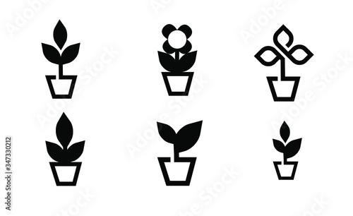 set collection potted plant green logo icon design vector 