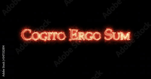 Cogito Ergo Sum written with fire. Loop photo