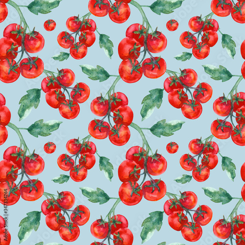 seamless pattern with tomatoes. Watercolor