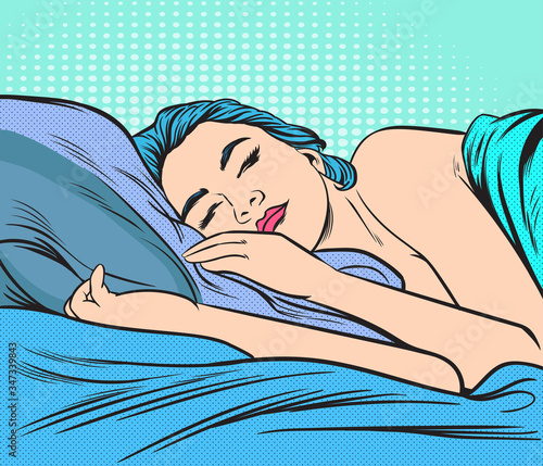 The woman is sleeping.Pop art retro illustration comic style vector.

