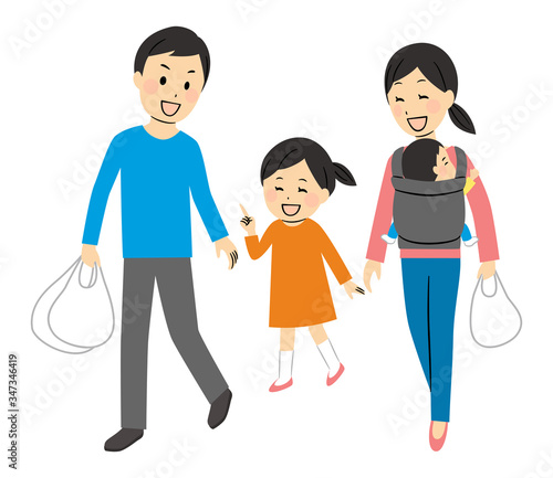 illustration of parents going out with their kids