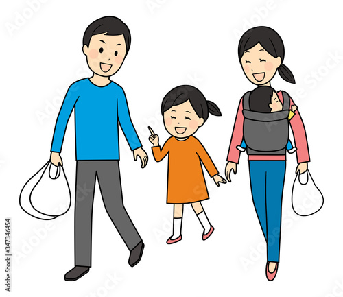 illustration of parents going out with their kids