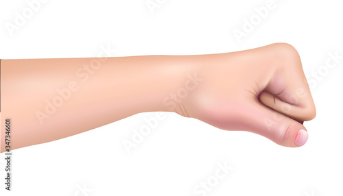 3d realistic vector hand of man showing stop gesture, or fist. Isolated icon illustration on white background.