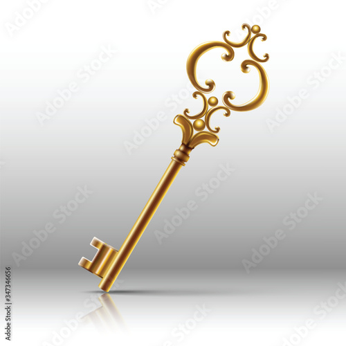 3d realistic vector old vintage golden key.
