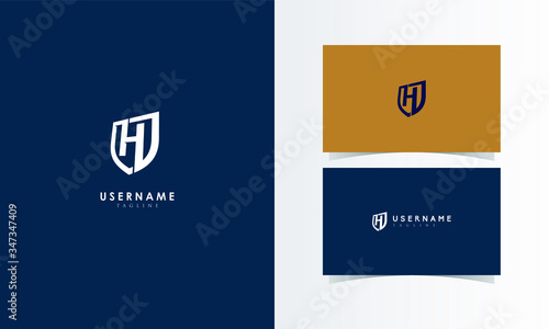 H Shield Logo Mark with business card template design for branding identity