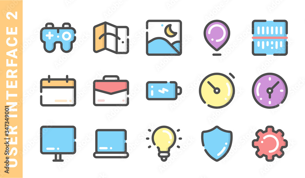 Fototapeta premium user interface 2, elements of UI design icon set. Filled Outline Style. each made in 64x64 pixel