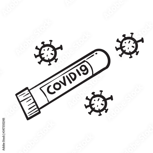 hand drawn blood test tube for virus, bacteria, covid 19 virus and more. doodle