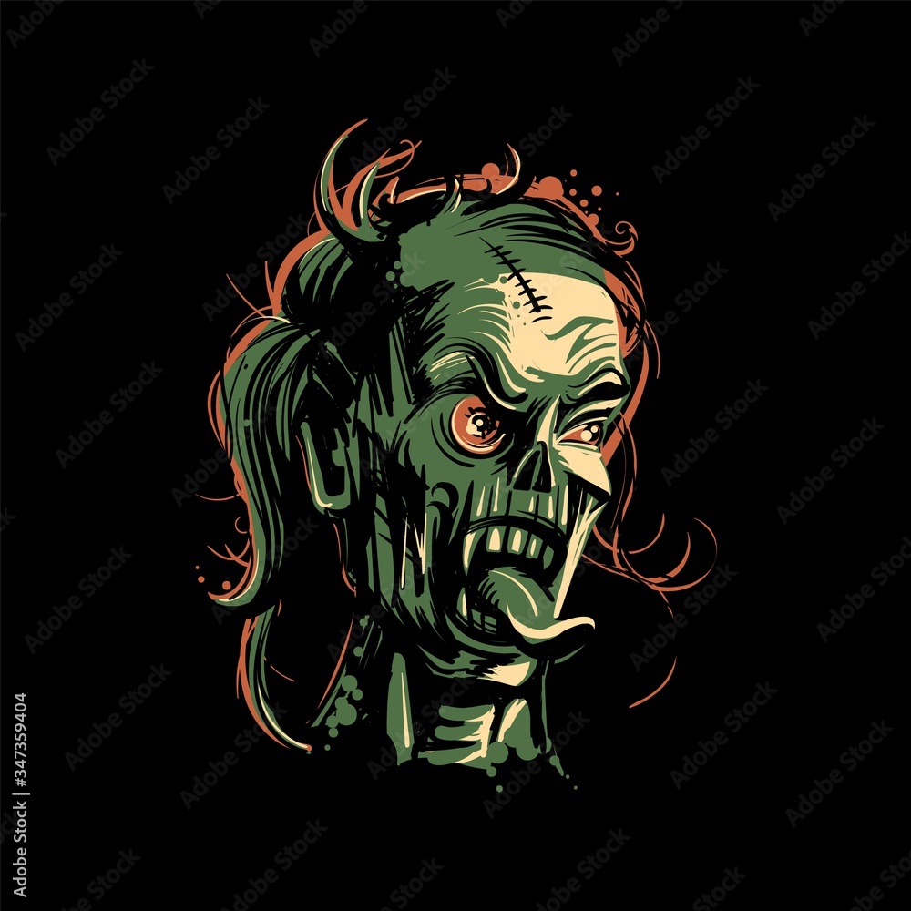 Zombie women portrait on black background for halloween. T-shirt design. Horror print Zombie women portrait on black background for halloween. T-shirt design. Horror print