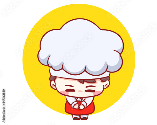 Cute  Bakery chef boy thank you cartoon Vector art illustration