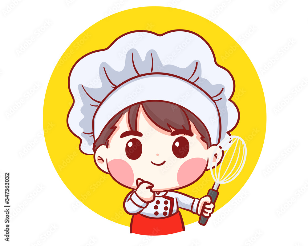 Cute Bakery chef boy holding whisk cartoon Vector art illustration Cute Bakery chef boy holding whisk cartoon Vector art illustration