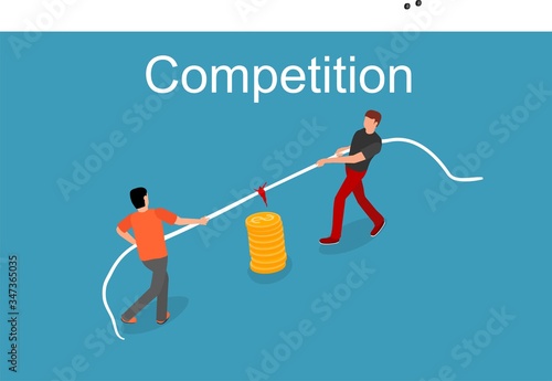 Conceptual image of competition in the world of business, tug of war isometric 