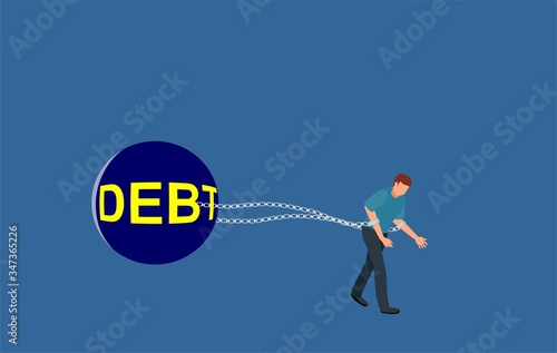 Isometric, Man suffering from debt, financial problems concept illustration. 