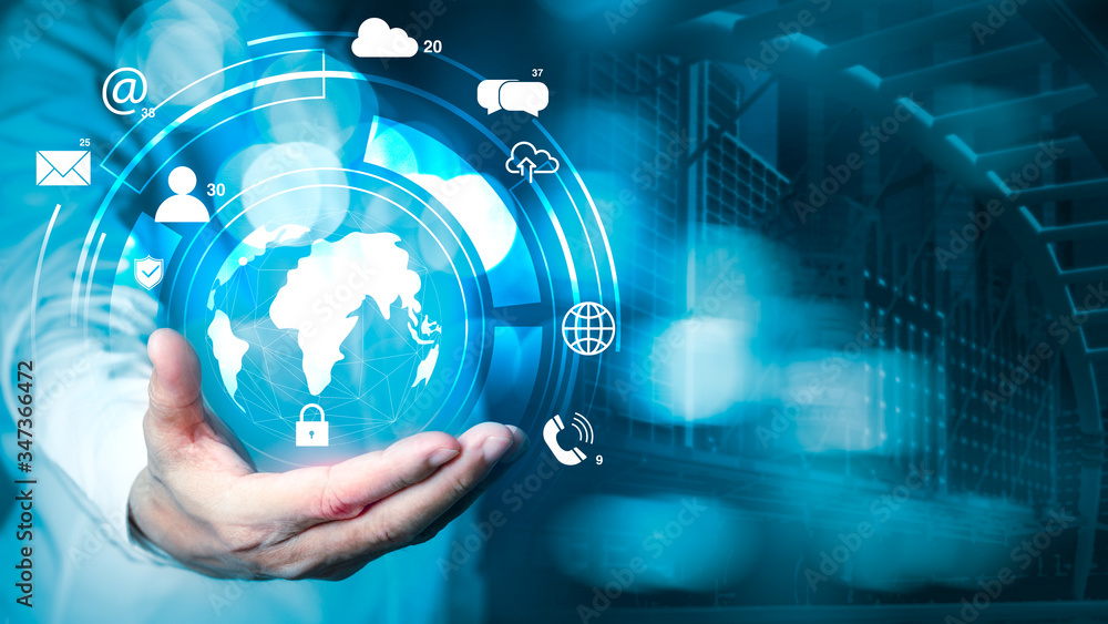 Businessman holding cloud computing network to connecting data information on wireless internet network technology, Social Media, Digital E-commerce. Businessman holding cloud computing network to connecting data information on wireless internet network technology, Social Media, Digital E-commerce.