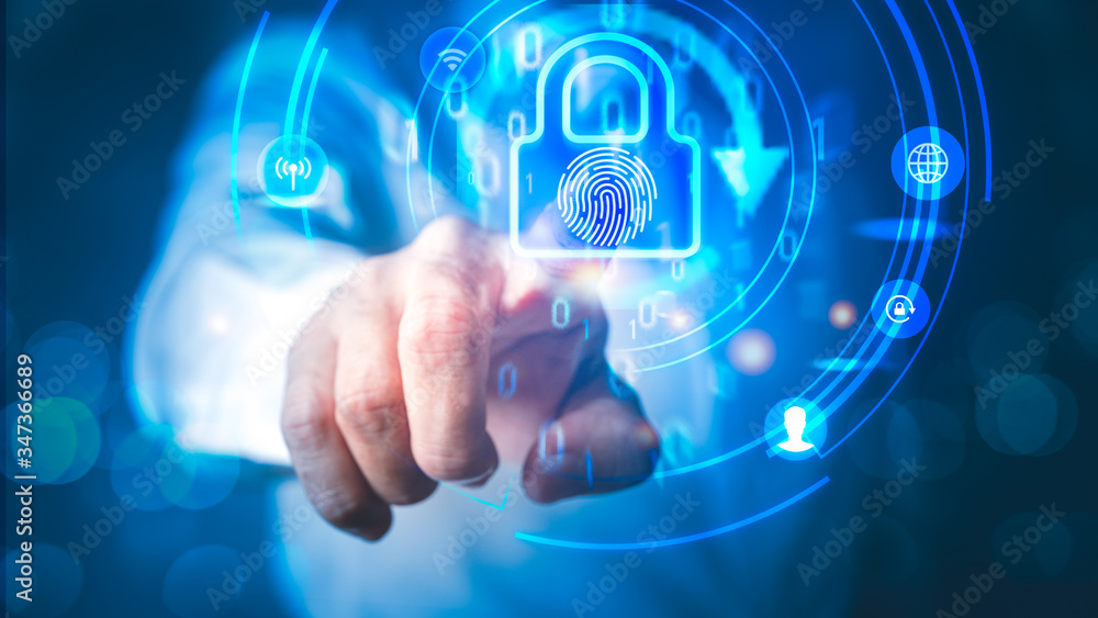 Fototapeta premium Networking Technology and Padlock icons graphic background.