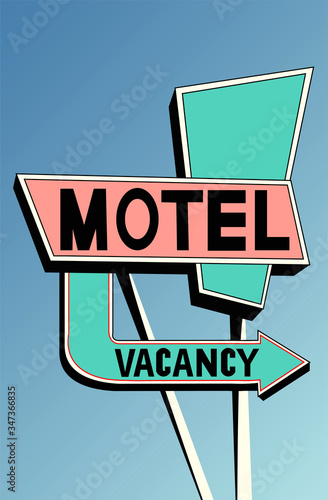 Creative concept travel vector illustration hotel hostel motel sign signboard on the road.