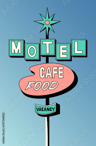 Creative concept travel vector illustration hotel hostel motel sign signboard on the road.
