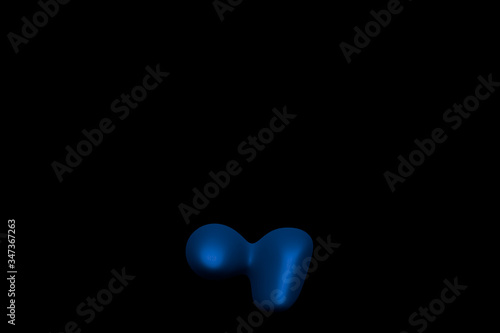 Glossy blue soft plastic alphabet - period (full stop) and comma isolated on black background, 3D illustration of symbols
