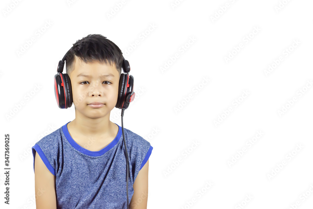 Isolated Portrait of Asian boy wearing headphones on a white background with clipping path. Isolated Portrait of Asian boy wearing headphones on a white background with clipping path.