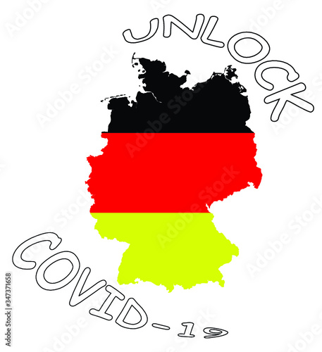 Representation of Germany unlocking social restrictions enforced by the worldwide pandemic isolated on white background 