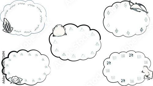 かわいいカエルと筆で描いた和風の手描きフレーム