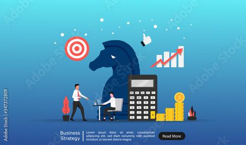 Business strategy landing page design concept. Businessmen character teamwork to be success in career and goal. Business template vector illustration