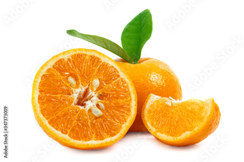 Fresh fruit orange with leaves on a white background © sompong_tom