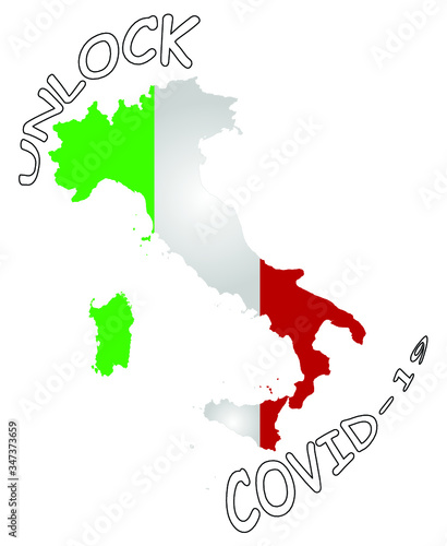 Representation of Italy unlocking social restrictions enforced by the worldwide pandemic isolated on white background 