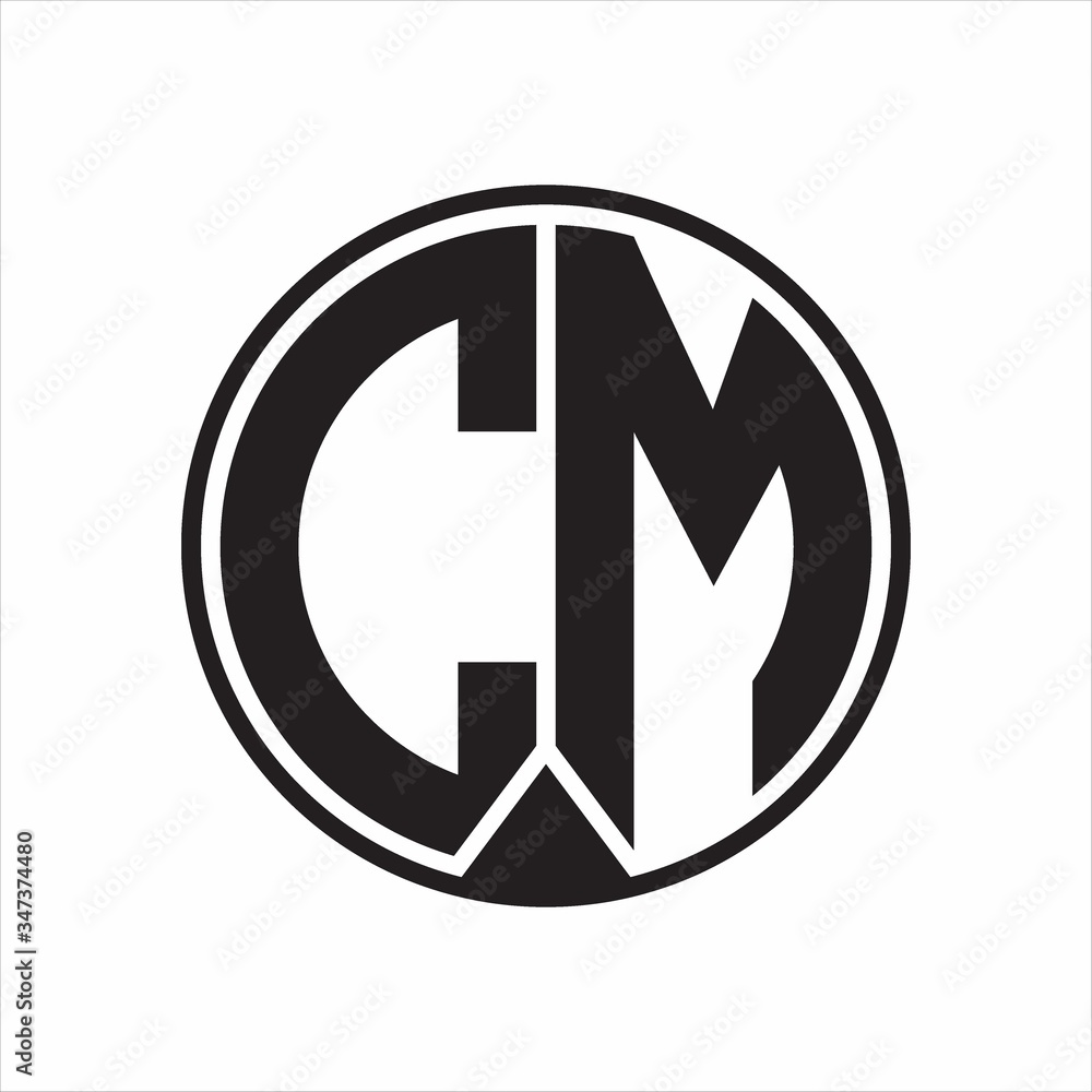 CM Logo monogram circle with piece ribbon style on white background CM Logo monogram circle with piece ribbon style on white background