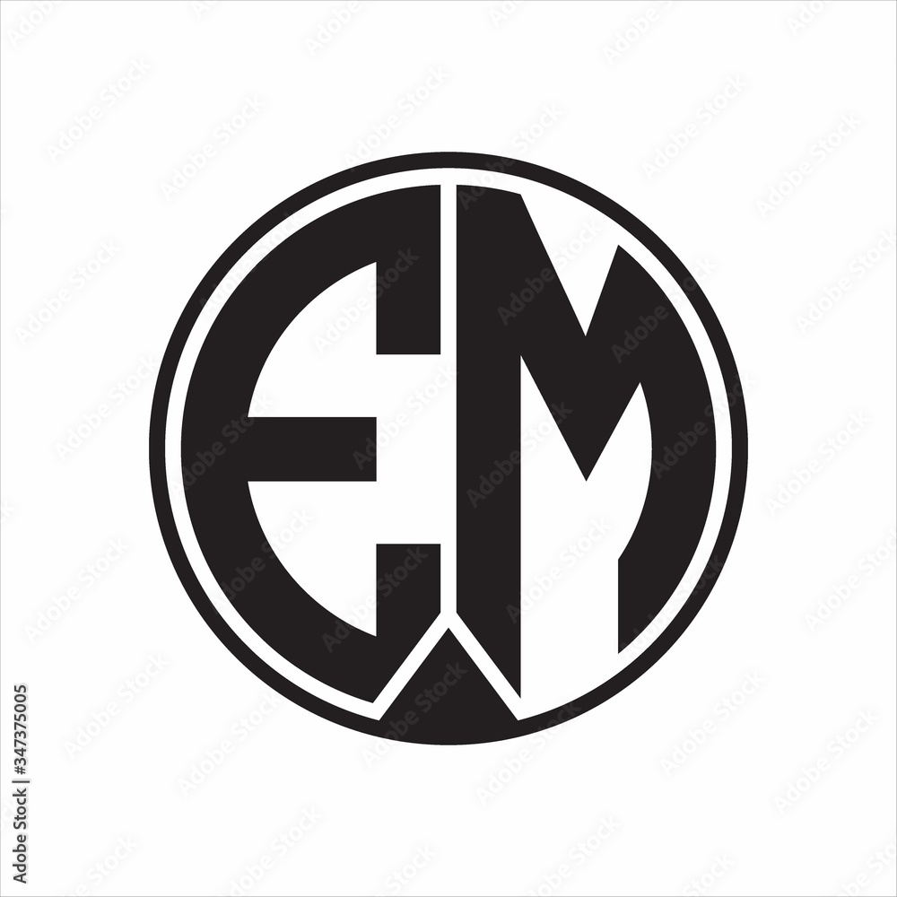 EM Logo monogram circle with piece ribbon style on white background EM Logo monogram circle with piece ribbon style on white background