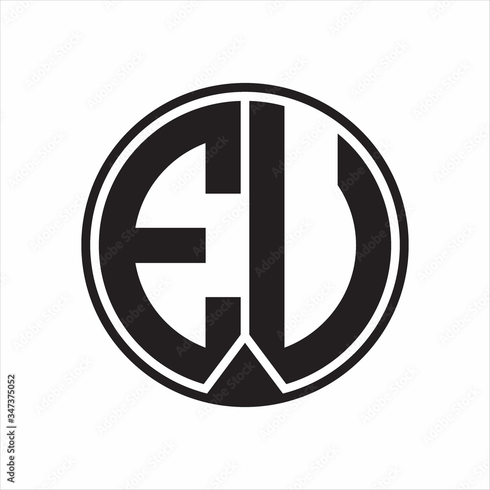 EU Logo monogram circle with piece ribbon style on white background EU Logo monogram circle with piece ribbon style on white background
